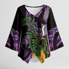 Purple New Zealand Kowhai And Piwakawaka Kimono Sleeve Blouse Maori Ngaru Paua Shell - Aussie Hoodie