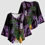 Purple New Zealand Kowhai And Piwakawaka Kimono Sleeve Blouse Maori Ngaru Paua Shell - Aussie Hoodie