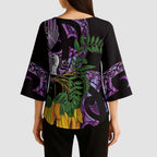 Purple New Zealand Kowhai And Piwakawaka Kimono Sleeve Blouse Maori Ngaru Paua Shell - Aussie Hoodie