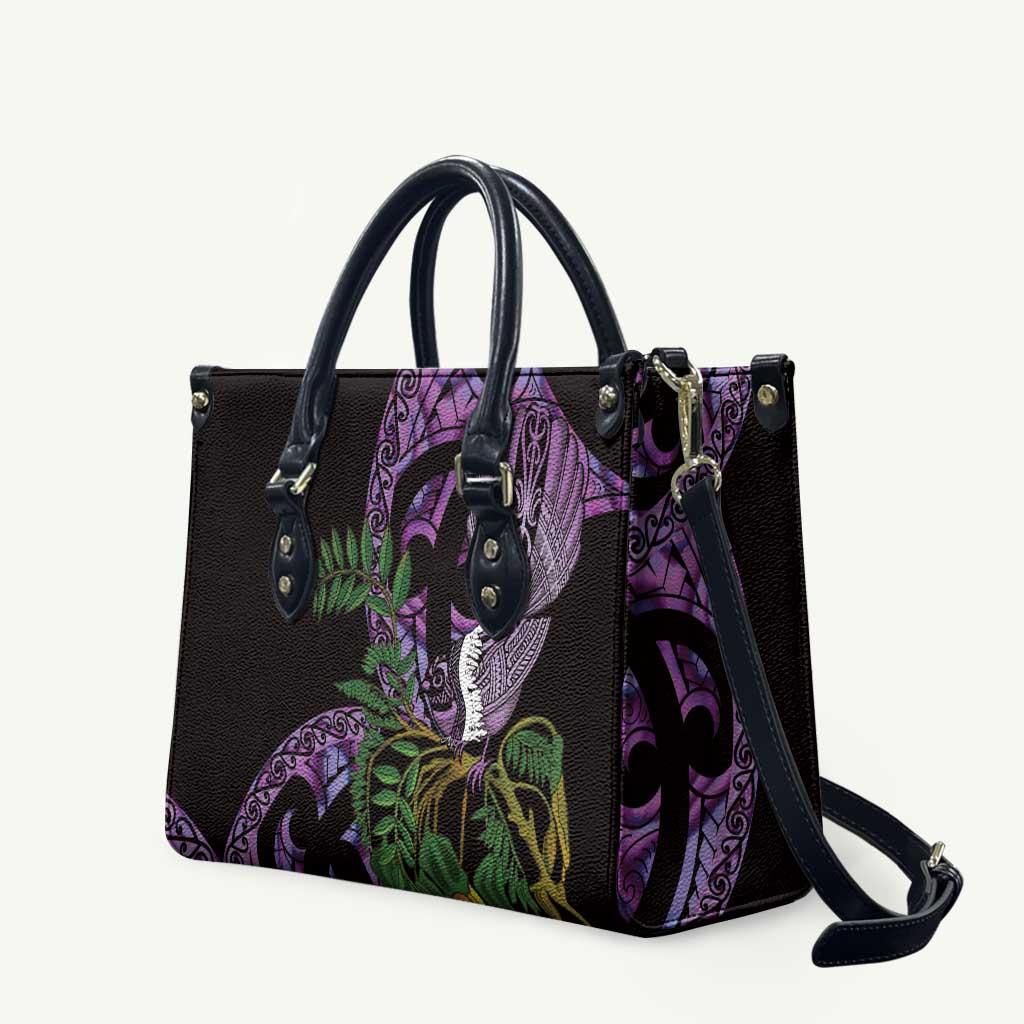 Purple New Zealand Kowhai And Piwakawaka Leather Bag Maori Ngaru Paua Shell - Aussie Hoodie