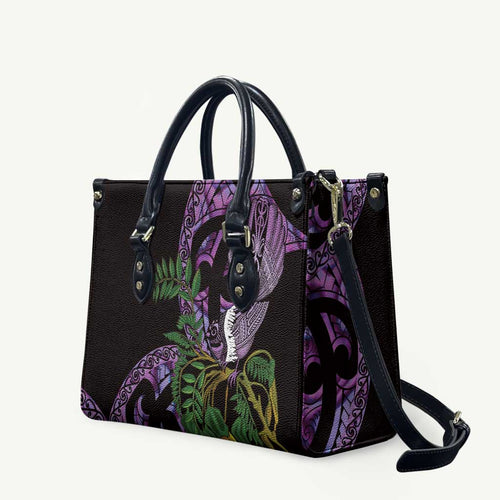 Purple New Zealand Kowhai And Piwakawaka Leather Bag Maori Ngaru Paua Shell - Aussie Hoodie