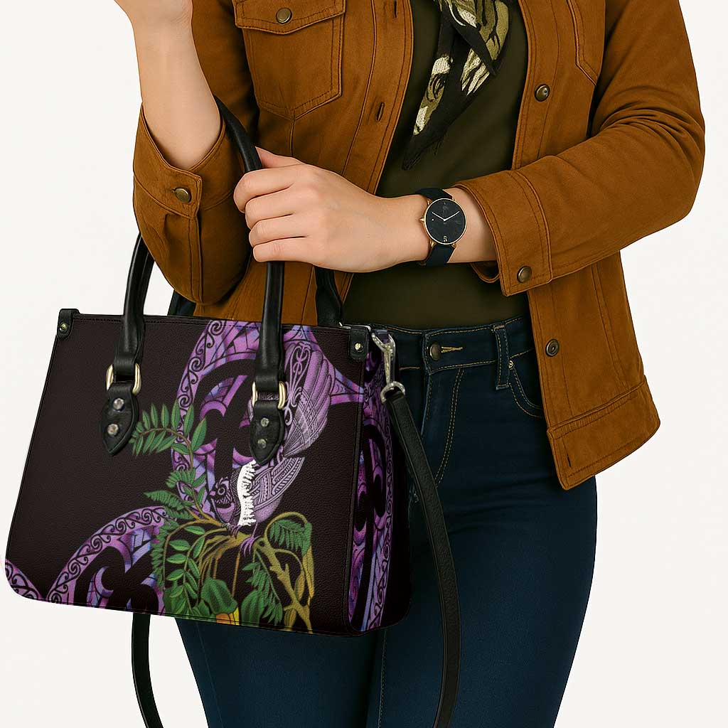 Purple New Zealand Kowhai And Piwakawaka Leather Bag Maori Ngaru Paua Shell - Aussie Hoodie