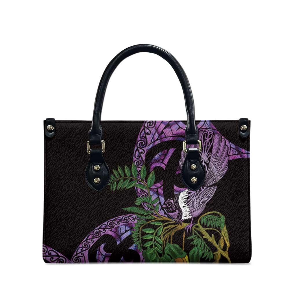 Purple New Zealand Kowhai And Piwakawaka Leather Bag Maori Ngaru Paua Shell - Aussie Hoodie