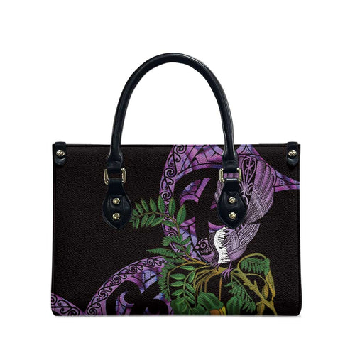 Purple New Zealand Kowhai And Piwakawaka Leather Bag Maori Ngaru Paua Shell - Aussie Hoodie