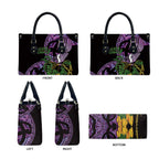 Purple New Zealand Kowhai And Piwakawaka Leather Bag Maori Ngaru Paua Shell - Aussie Hoodie