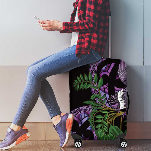 Purple New Zealand Kowhai And Piwakawaka Luggage Cover Maori Ngaru Paua Shell