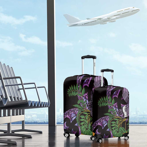 Purple New Zealand Kowhai And Piwakawaka Luggage Cover Maori Ngaru Paua Shell