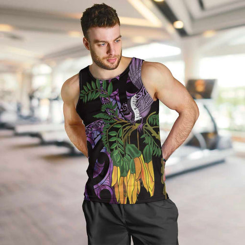 Purple New Zealand Kowhai And Piwakawaka Men Tank Top Maori Ngaru Paua Shell