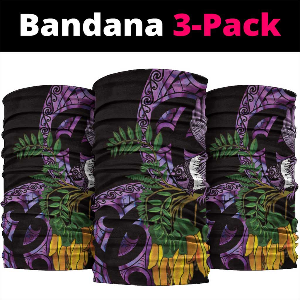 Purple New Zealand Kowhai And Piwakawaka Neck Gaiter Maori Ngaru Paua Shell - Aussie Hoodie