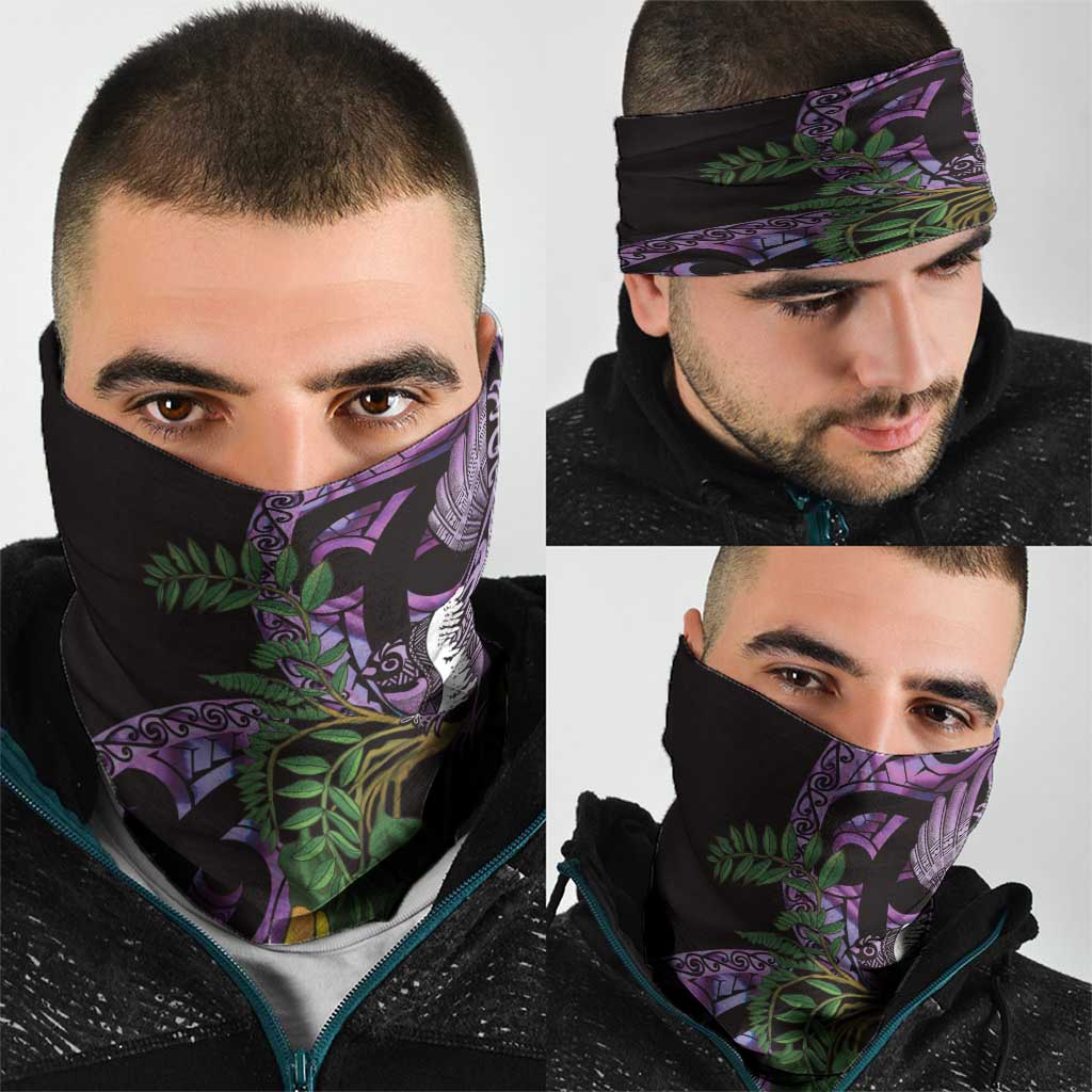 Purple New Zealand Kowhai And Piwakawaka Neck Gaiter Maori Ngaru Paua Shell - Aussie Hoodie
