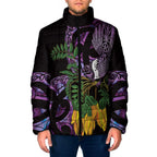 Purple New Zealand Kowhai And Piwakawaka Padded Jacket Maori Ngaru Paua Shell - Aussie Hoodie