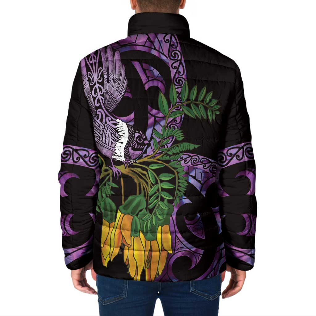 Purple New Zealand Kowhai And Piwakawaka Padded Jacket Maori Ngaru Paua Shell - Aussie Hoodie