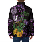 Purple New Zealand Kowhai And Piwakawaka Padded Jacket Maori Ngaru Paua Shell - Aussie Hoodie