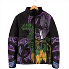 Purple New Zealand Kowhai And Piwakawaka Padded Jacket Maori Ngaru Paua Shell - Aussie Hoodie