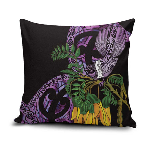 Purple New Zealand Kowhai And Piwakawaka Pillow Cover Maori Ngaru Paua Shell - Aussie Hoodie