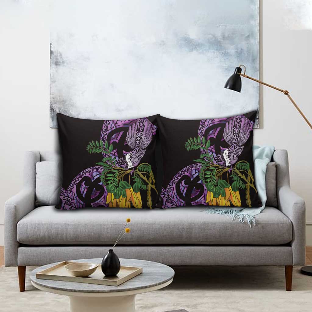 Purple New Zealand Kowhai And Piwakawaka Pillow Cover Maori Ngaru Paua Shell - Aussie Hoodie