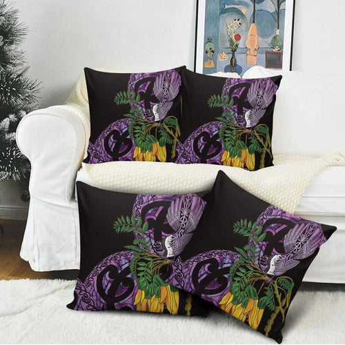 Purple New Zealand Kowhai And Piwakawaka Pillow Cover Maori Ngaru Paua Shell - Aussie Hoodie