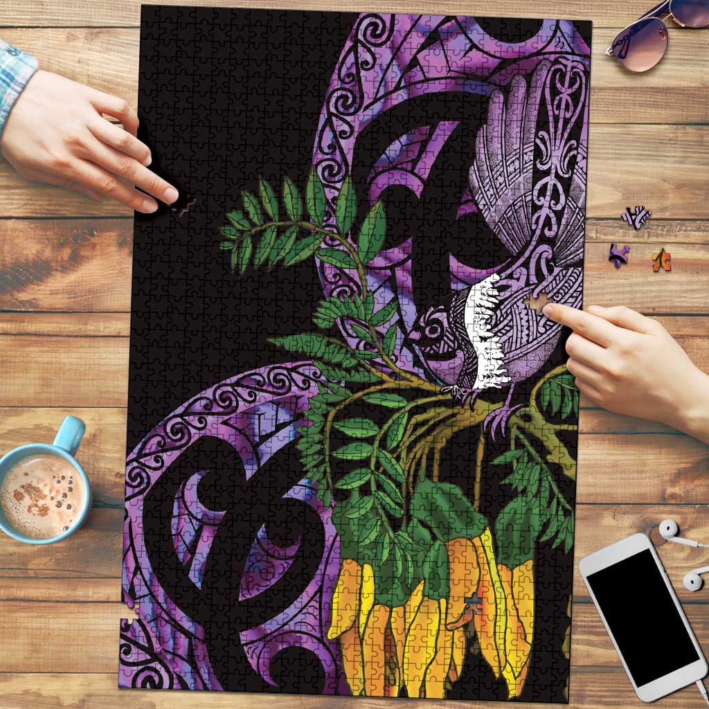 Purple New Zealand Kowhai And Piwakawaka Puzzle Maori Ngaru Paua Shell - Aussie Hoodie