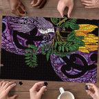 Purple New Zealand Kowhai And Piwakawaka Puzzle Maori Ngaru Paua Shell - Aussie Hoodie