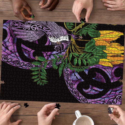 Purple New Zealand Kowhai And Piwakawaka Puzzle Maori Ngaru Paua Shell - Aussie Hoodie