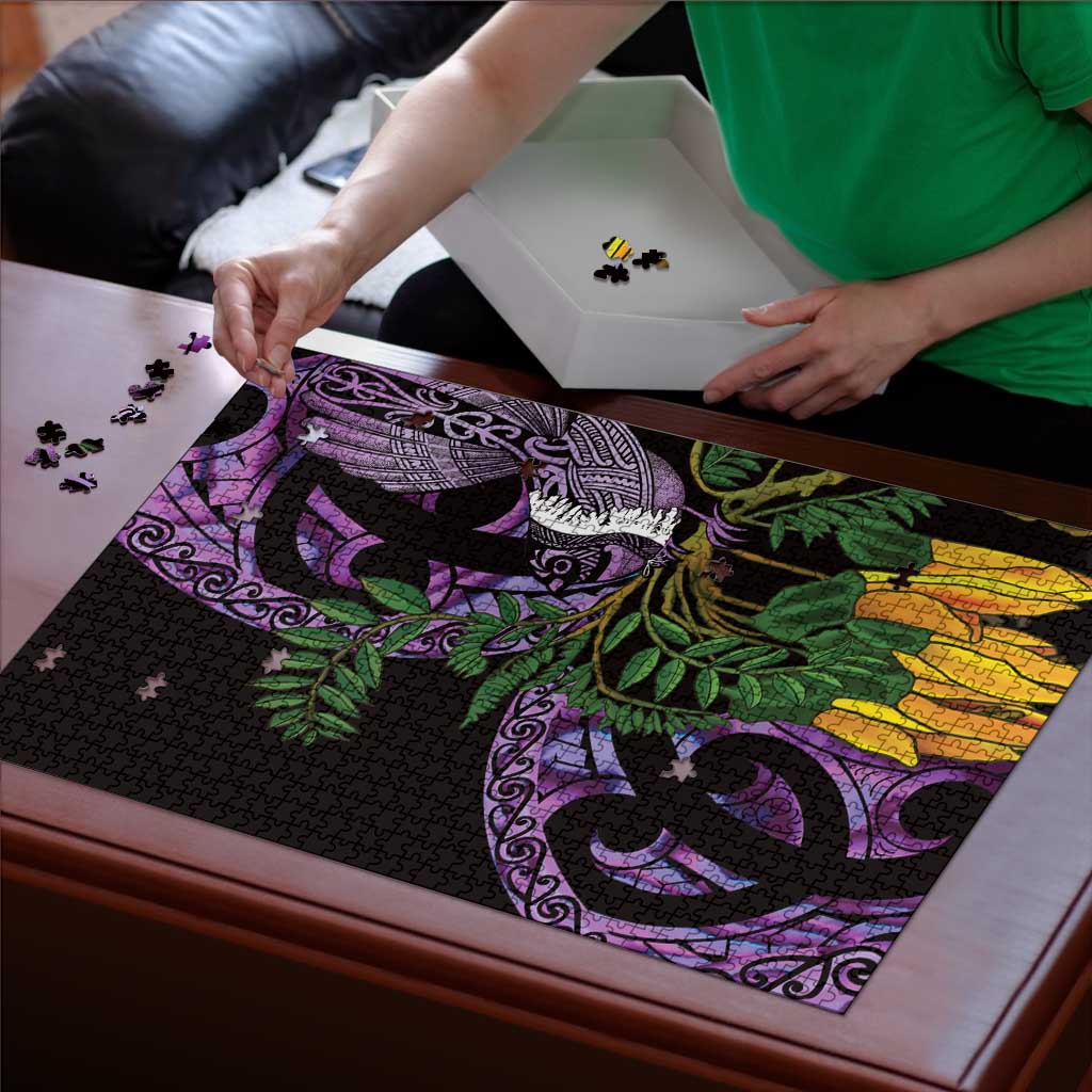 Purple New Zealand Kowhai And Piwakawaka Puzzle Maori Ngaru Paua Shell - Aussie Hoodie