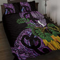 Purple New Zealand Kowhai And Piwakawaka Quilt Bed Set Maori Ngaru Paua Shell