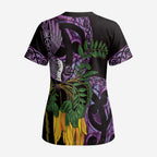 Purple New Zealand Kowhai And Piwakawaka Scrub Top Maori Ngaru Paua Shell - Aussie Hoodie