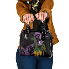 Purple New Zealand Kowhai And Piwakawaka Shoulder Handbag Maori Ngaru Paua Shell