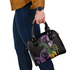 Purple New Zealand Kowhai And Piwakawaka Shoulder Handbag Maori Ngaru Paua Shell