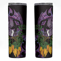 Purple New Zealand Kowhai And Piwakawaka Skinny Tumbler Maori Ngaru Paua Shell