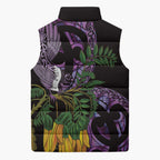 Purple New Zealand Kowhai And Piwakawaka Sleeveless Puffer Jacket Maori Ngaru Paua Shell - Aussie Hoodie
