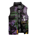 Purple New Zealand Kowhai And Piwakawaka Sleeveless Puffer Jacket Maori Ngaru Paua Shell - Aussie Hoodie