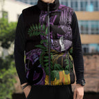 Purple New Zealand Kowhai And Piwakawaka Sleeveless Puffer Jacket Maori Ngaru Paua Shell - Aussie Hoodie