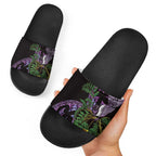 Purple New Zealand Kowhai And Piwakawaka Slide Sandals Maori Ngaru Paua Shell - Aussie Hoodie
