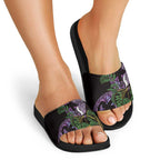 Purple New Zealand Kowhai And Piwakawaka Slide Sandals Maori Ngaru Paua Shell - Aussie Hoodie
