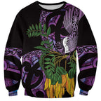 Purple New Zealand Kowhai And Piwakawaka Sweatshirt Maori Ngaru Paua Shell