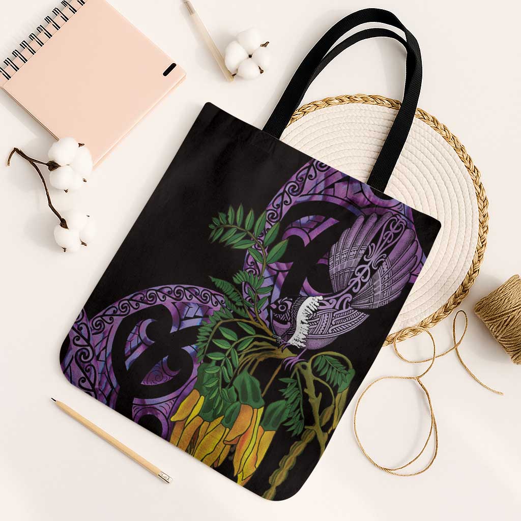 Purple New Zealand Kowhai And Piwakawaka Tote Bag Maori Ngaru Paua Shell - Aussie Hoodie
