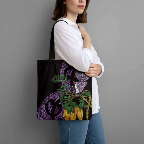 Purple New Zealand Kowhai And Piwakawaka Tote Bag Maori Ngaru Paua Shell - Aussie Hoodie