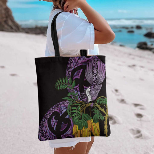 Purple New Zealand Kowhai And Piwakawaka Tote Bag Maori Ngaru Paua Shell - Aussie Hoodie