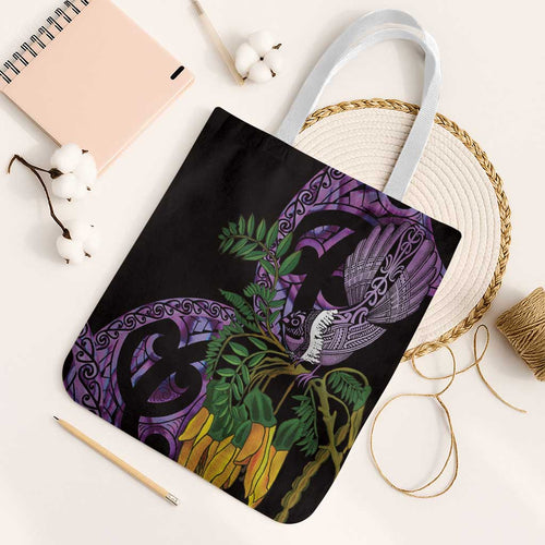 Purple New Zealand Kowhai And Piwakawaka Tote Bag Maori Ngaru Paua Shell - Aussie Hoodie
