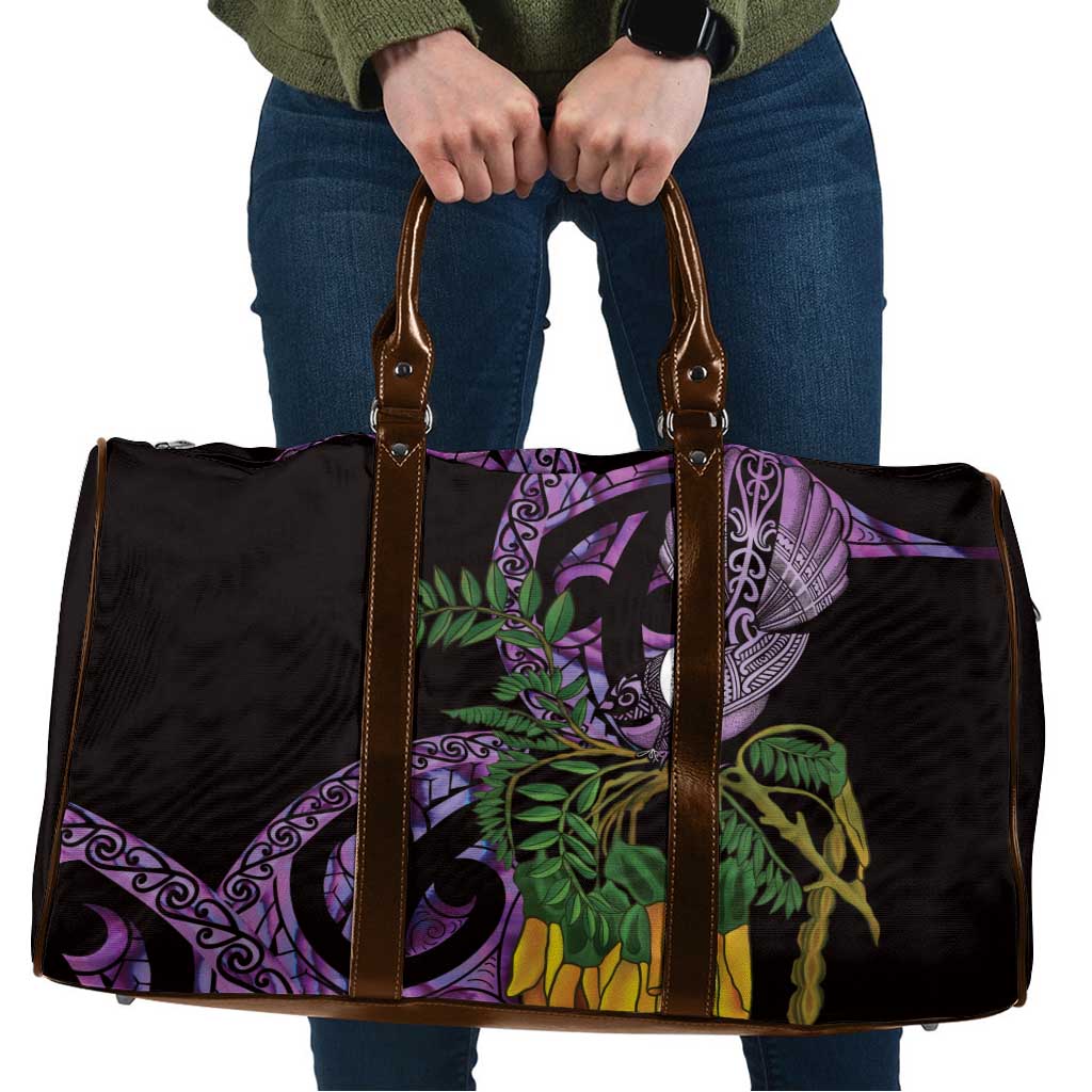 Purple New Zealand Kowhai And Piwakawaka Travel Bag Maori Ngaru Paua Shell - Aussie Hoodie