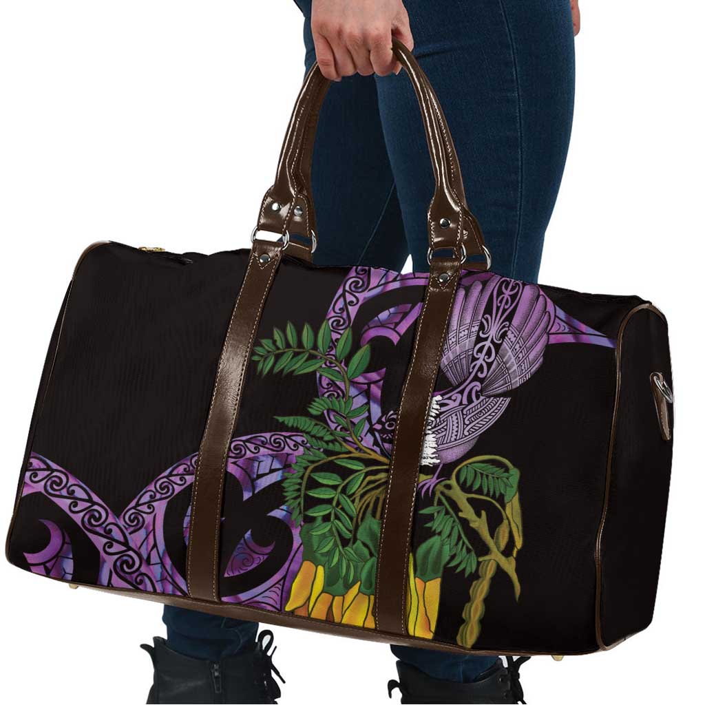 Purple New Zealand Kowhai And Piwakawaka Travel Bag Maori Ngaru Paua Shell - Aussie Hoodie