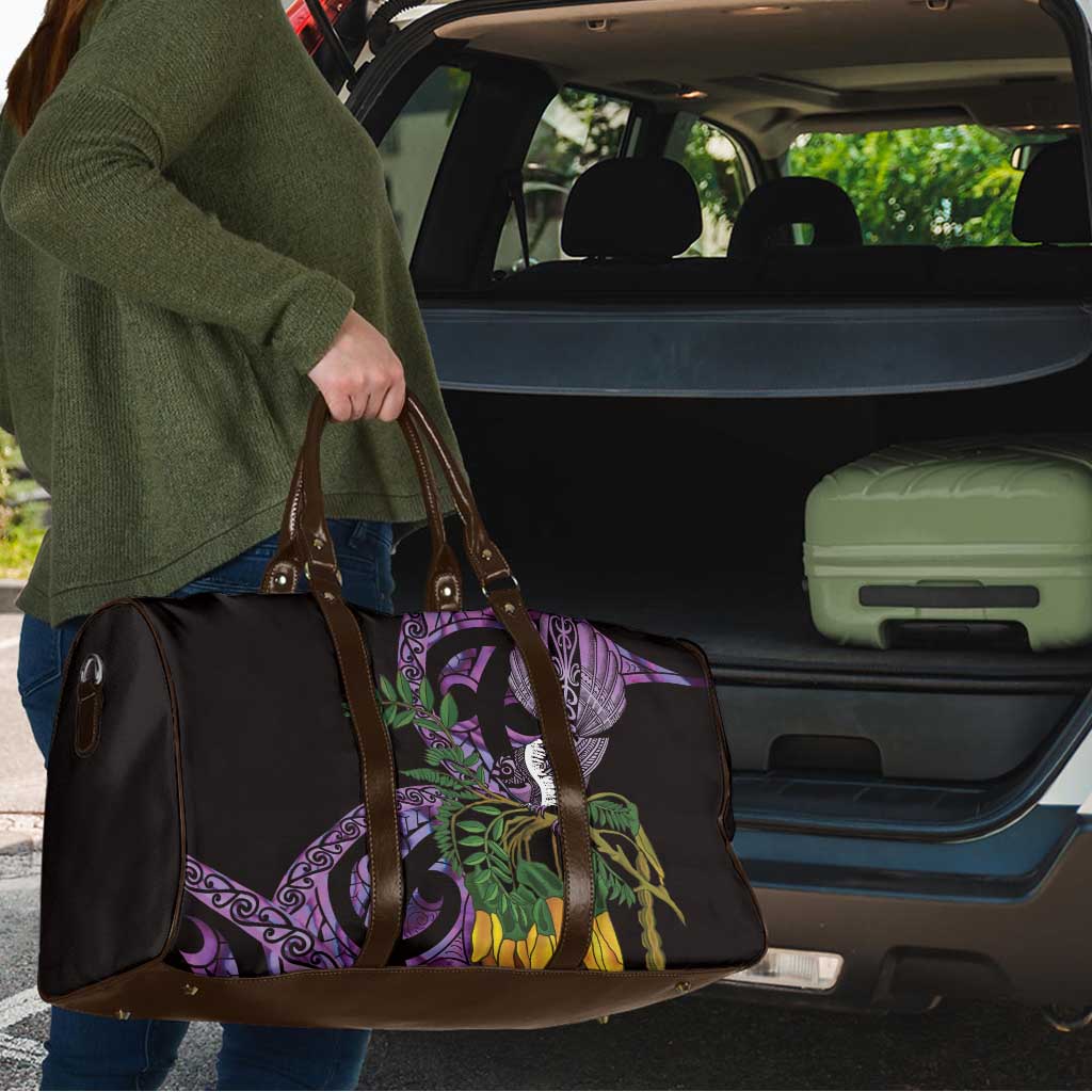 Purple New Zealand Kowhai And Piwakawaka Travel Bag Maori Ngaru Paua Shell - Aussie Hoodie