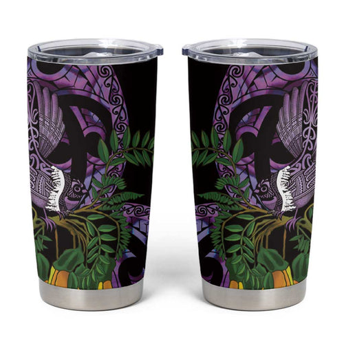 Purple New Zealand Kowhai And Piwakawaka Tumbler Cup Maori Ngaru Paua Shell