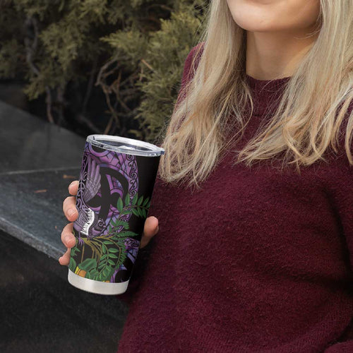 Purple New Zealand Kowhai And Piwakawaka Tumbler Cup Maori Ngaru Paua Shell