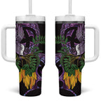 Purple New Zealand Kowhai And Piwakawaka Tumbler With Handle Maori Ngaru Paua Shell