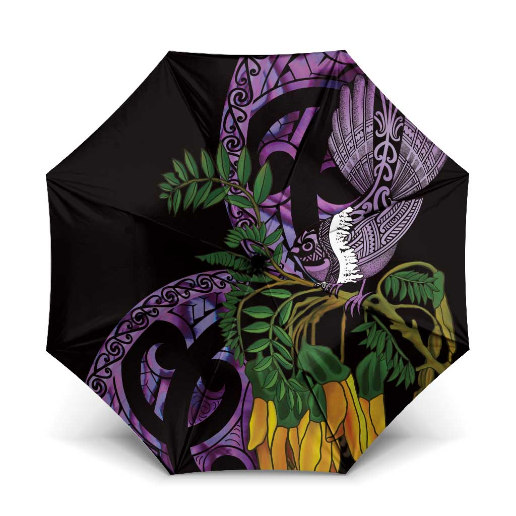 Purple New Zealand Kowhai And Piwakawaka Umbrella Maori Ngaru Paua Shell - Aussie Hoodie
