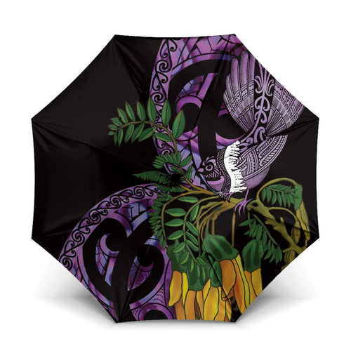 Purple New Zealand Kowhai And Piwakawaka Umbrella Maori Ngaru Paua Shell - Aussie Hoodie