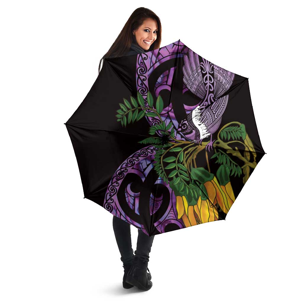 Purple New Zealand Kowhai And Piwakawaka Umbrella Maori Ngaru Paua Shell - Aussie Hoodie