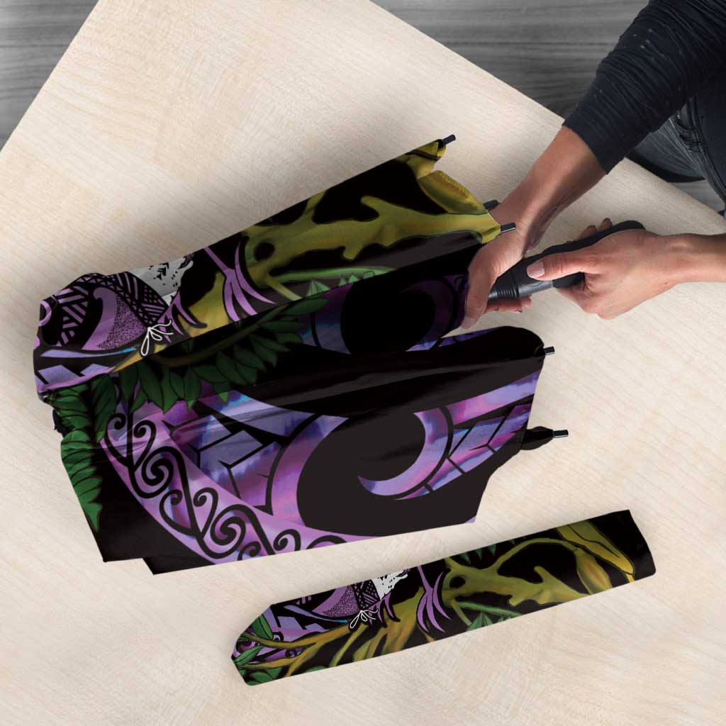 Purple New Zealand Kowhai And Piwakawaka Umbrella Maori Ngaru Paua Shell - Aussie Hoodie